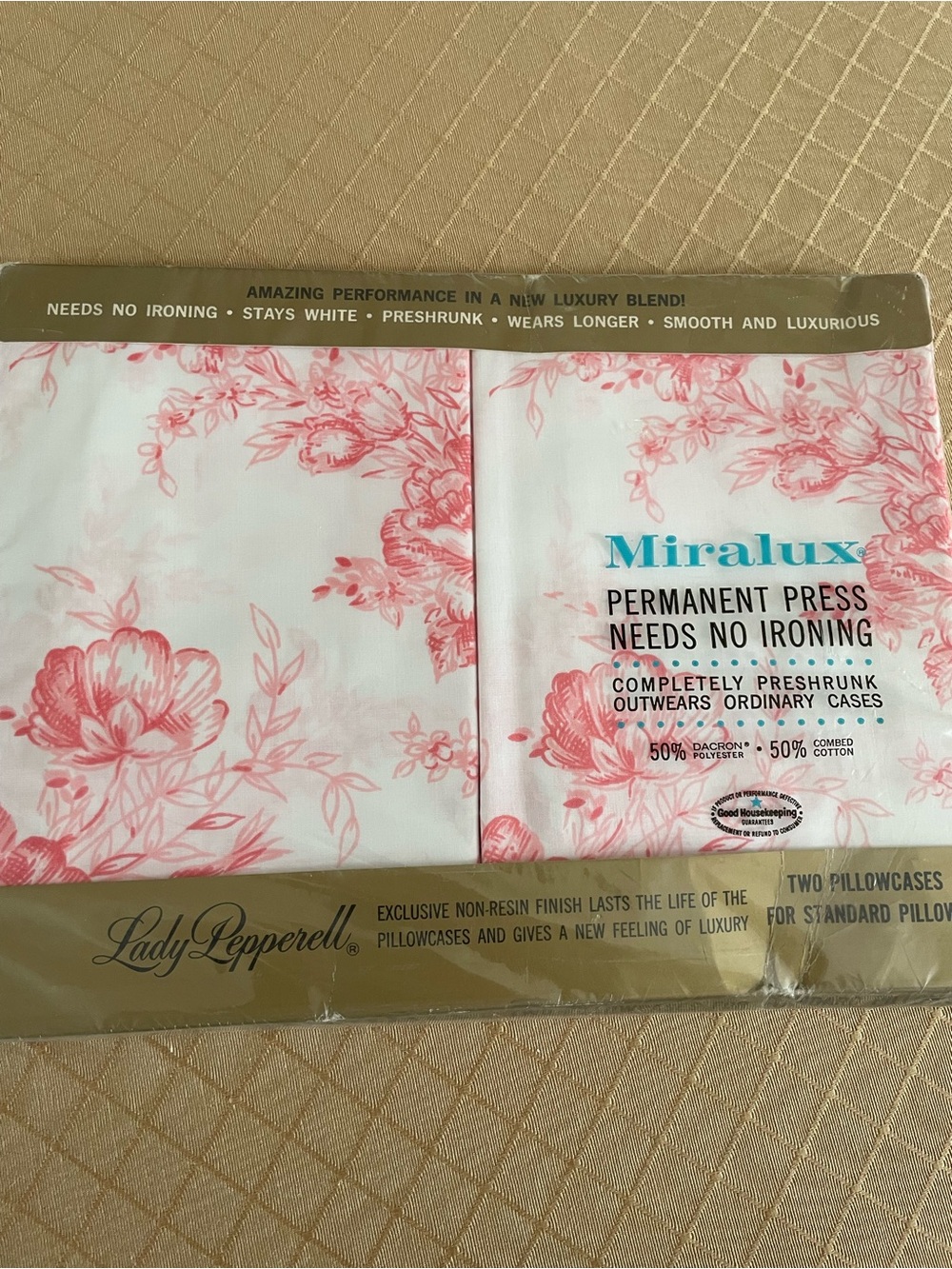 Lady Pepperell Miralux Pink Floral Standard Pillowcases - vintage
